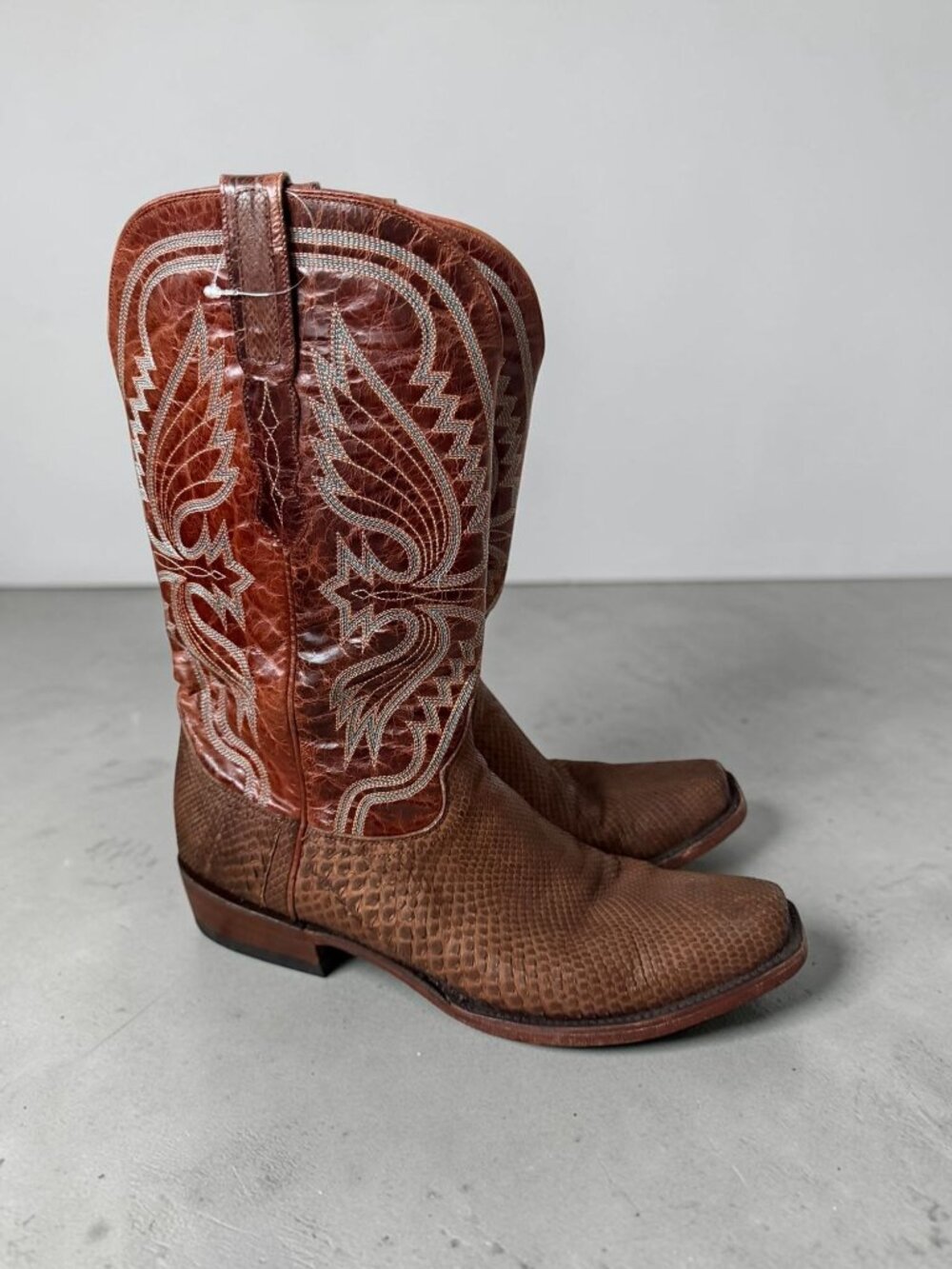 ALLENS Men’s Mixed Leather Brandy Cowboy Western Boots Size 12